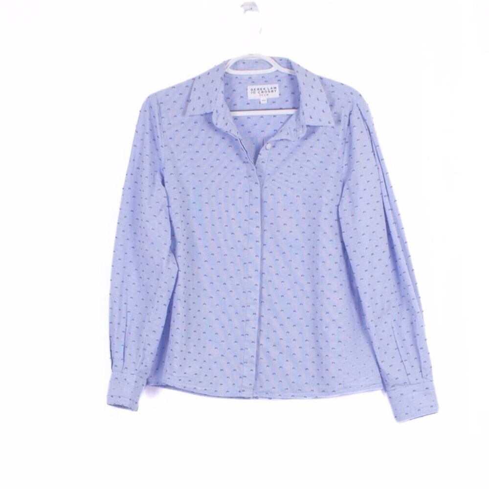 DEREK LAM 10 CROSBY Preppy Swiss Dot Balloon Sleeve Button Down Shirt Size M